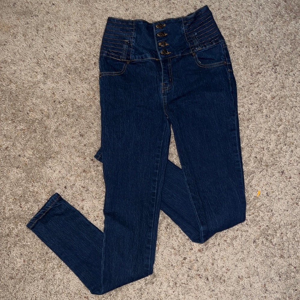 pasion High Rise Indigo Blue Slim Fit Jeans Size 3 juniors 4 button up
